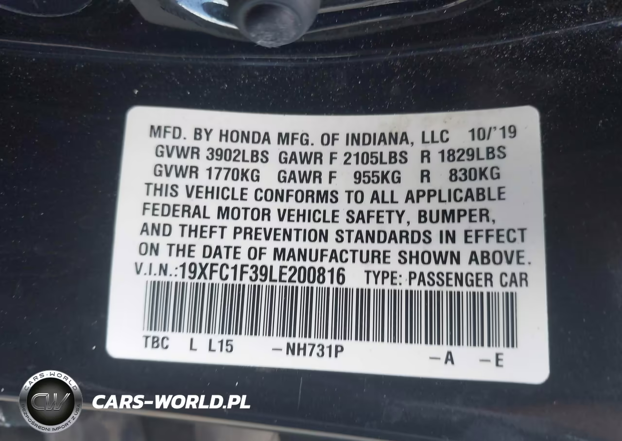 2020 Honda Civic Ex VIN:19XFC1F39LE200816 - 9