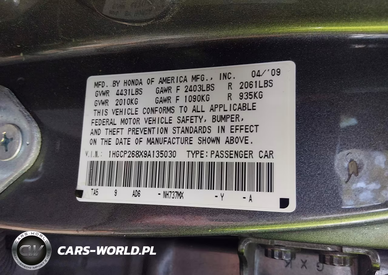 2009 Honda Accord 2.4 Ex-L VIN:1HGCP268X9A135030 - 9