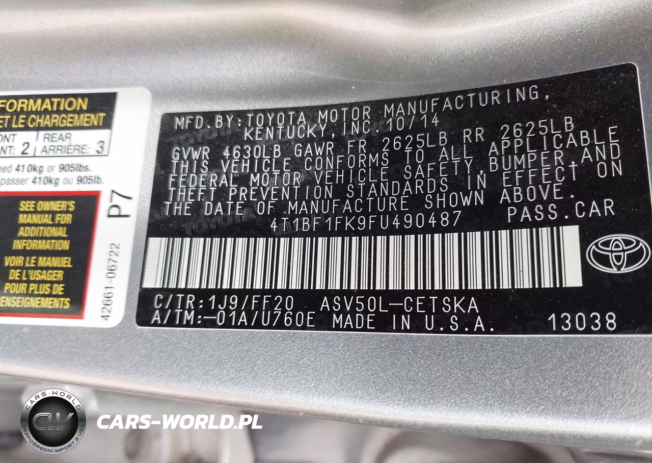 2015 Toyota Camry Se VIN:4T1BF1FK9FU490487 - 9