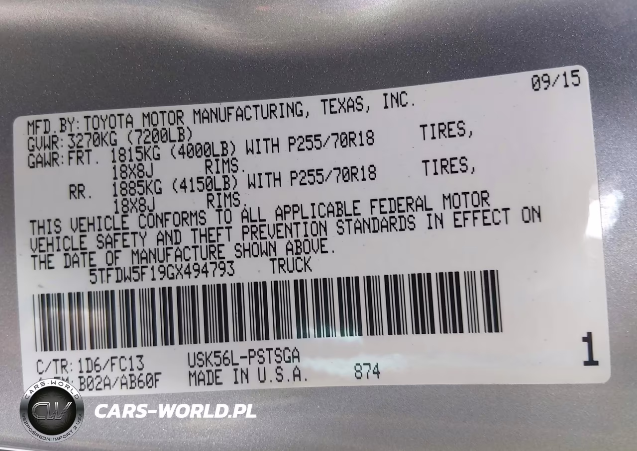 2016 Toyota Tundra Sr5 5.7L V8 VIN:5TFDW5F19GX494793 - 9