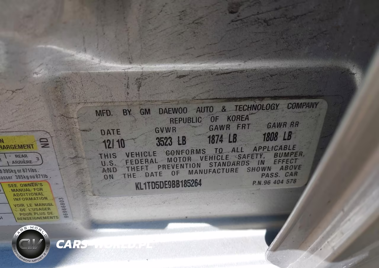 2011 Chevrolet Aveo 1Lt VIN:KL1TD5DE9BB185264 - 9