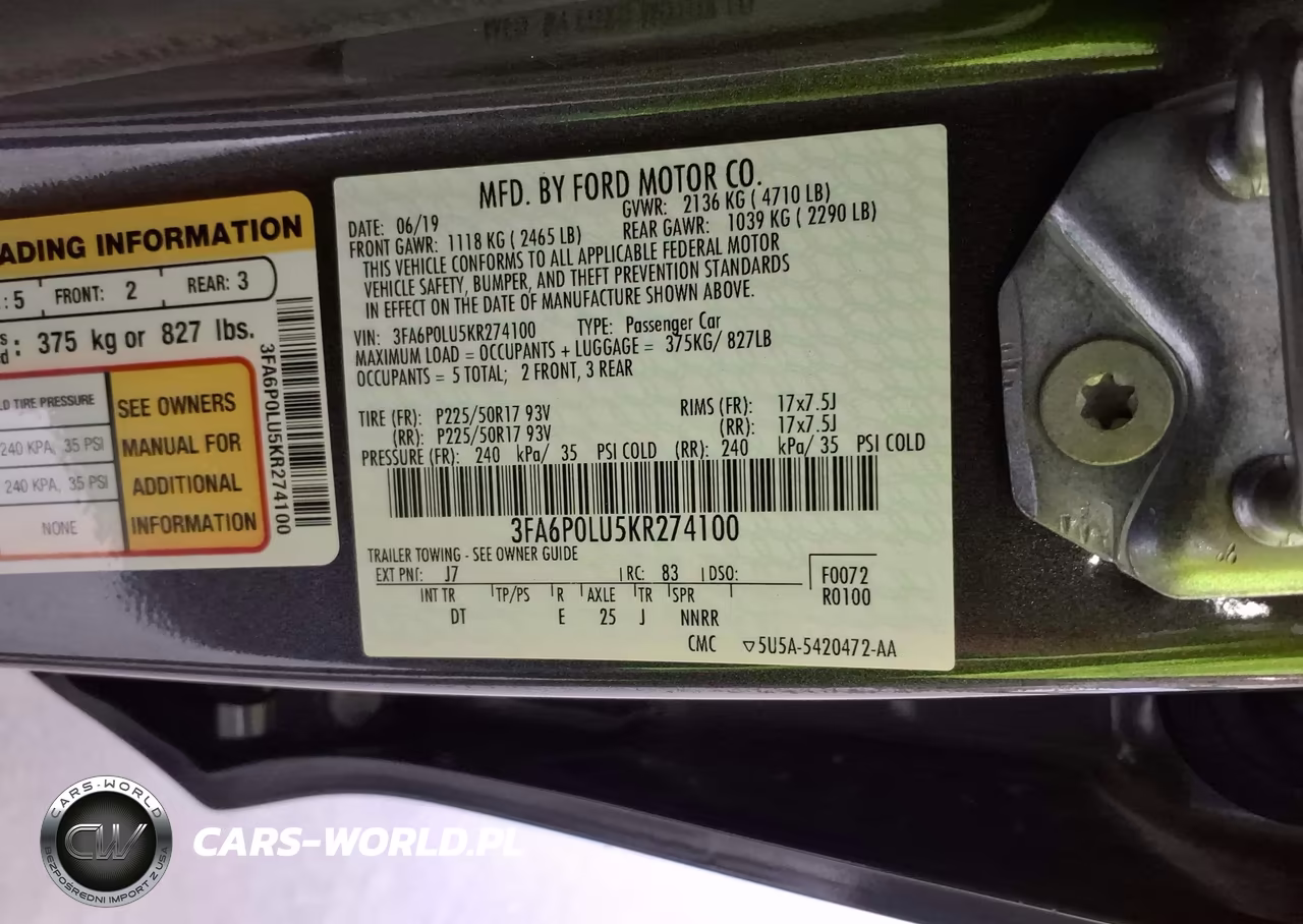 2019 Ford Fusion Hybrid Se VIN:3FA6P0LU5KR274100 - 9