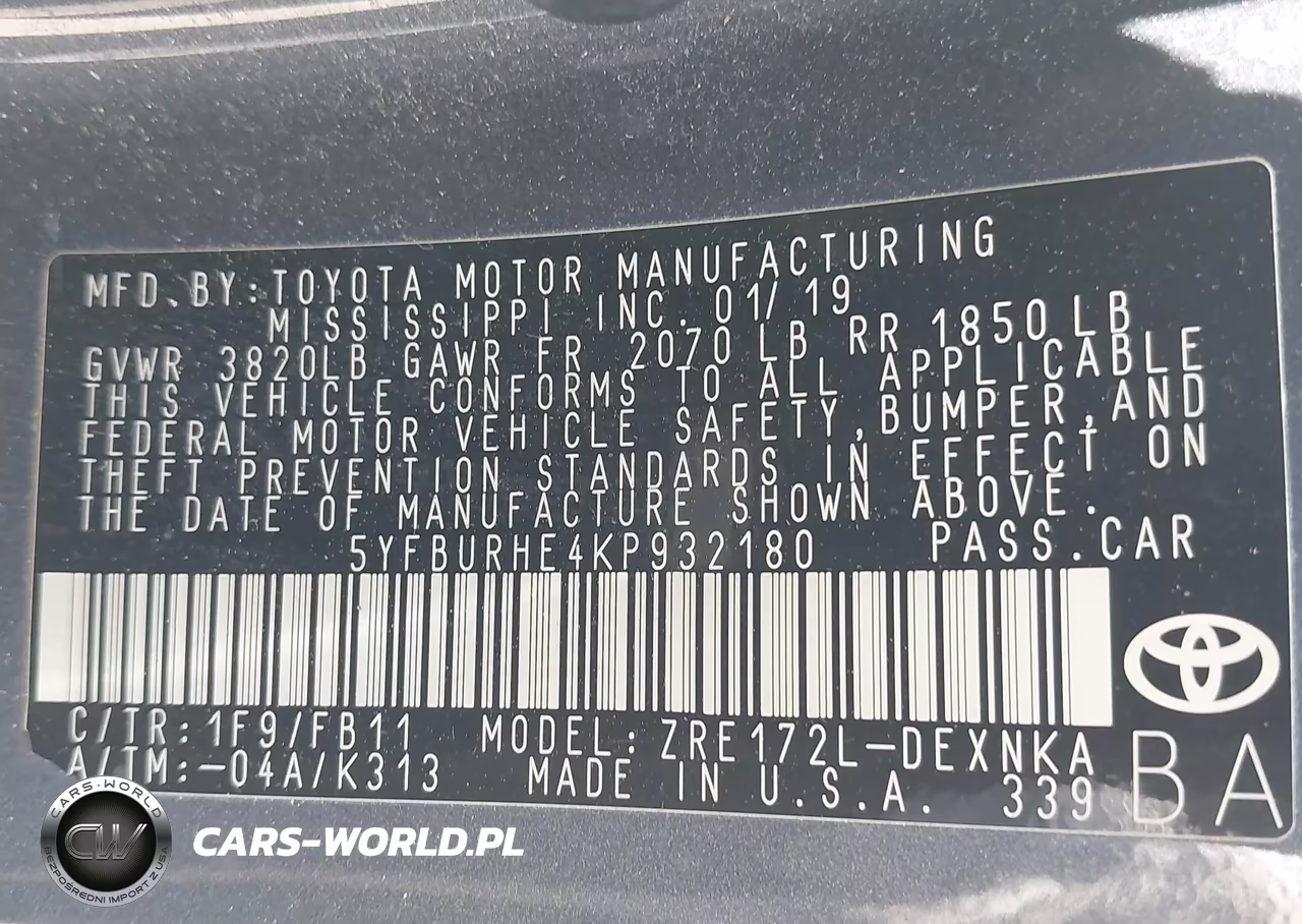 2019 Toyota Corolla Le VIN:5YFBURHE4KP932180 - 9