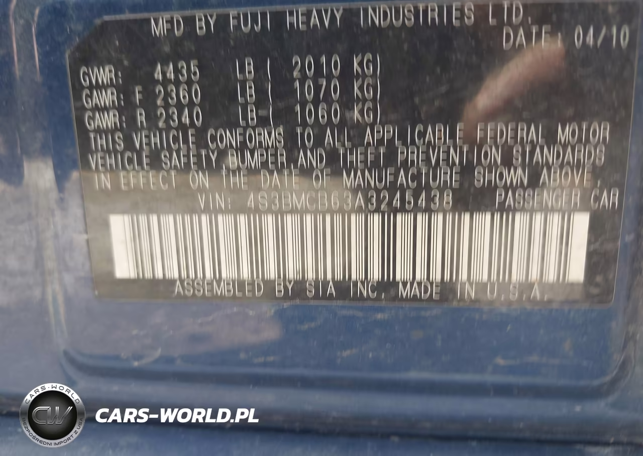 2010 Subaru Legacy 2.5I Premium VIN:4S3BMCB63A3245438 - 9