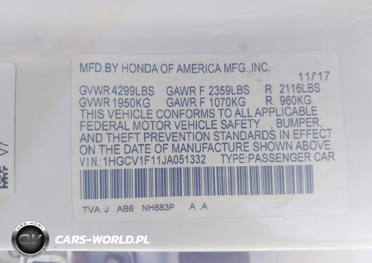 2018 Honda Accord Lx VIN:1HGCV1F11JA051332 - 9