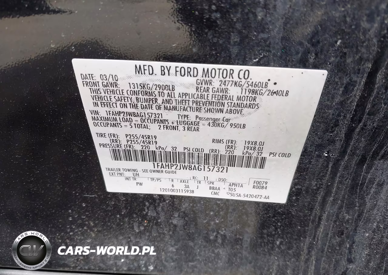 2010 Ford Taurus Limited VIN:1FAHP2JW8AG157321 - 9
