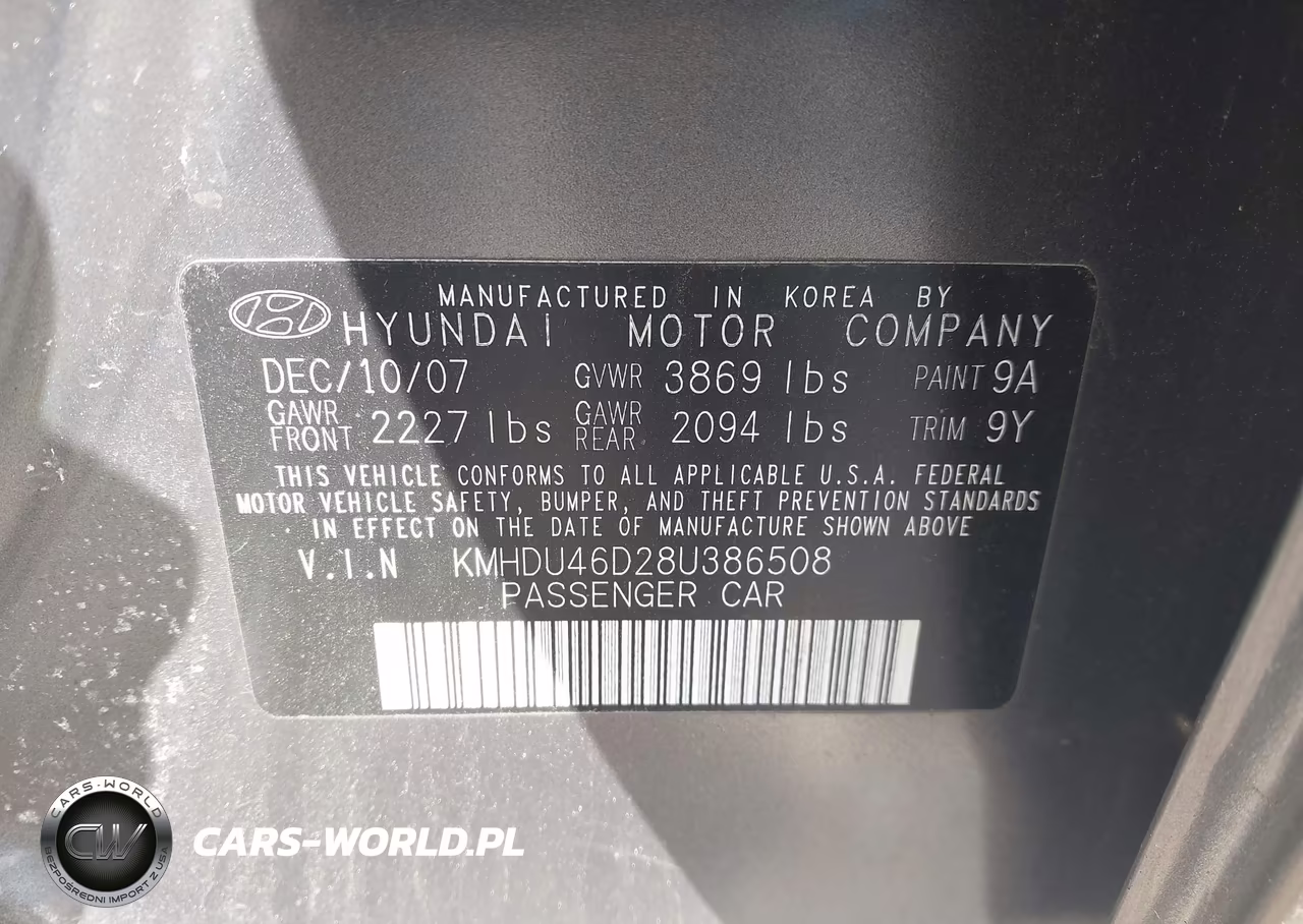 2008 Hyundai Elantra Gls-Se VIN:KMHDU46D28U386508 - 9
