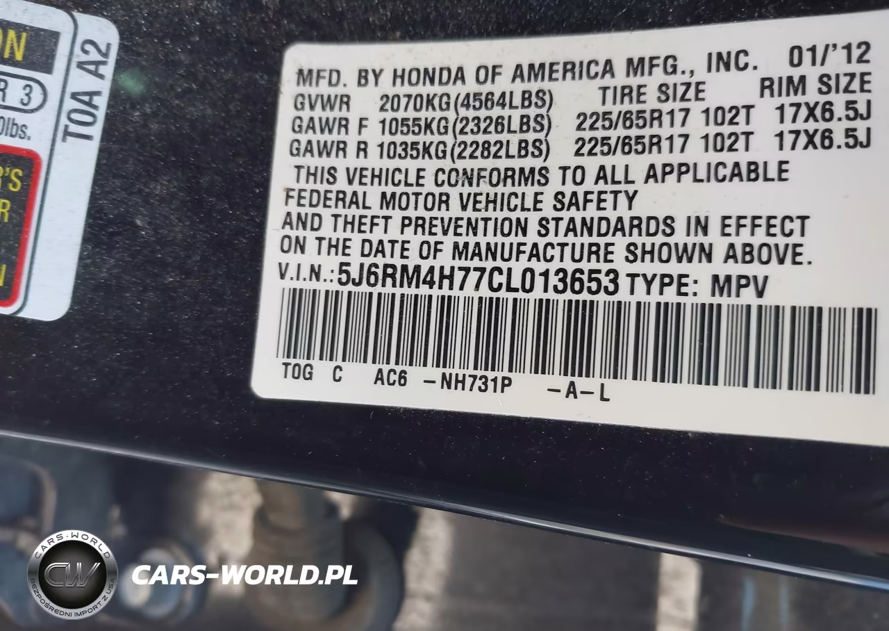 2012 Honda Cr-V Ex-L VIN:5J6RM4H77CL013653 - 9