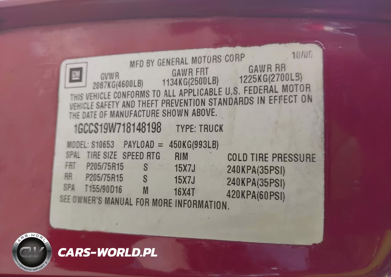 2001 Chevrolet S-10 Ls VIN:1GCCS19W718148198 - 9
