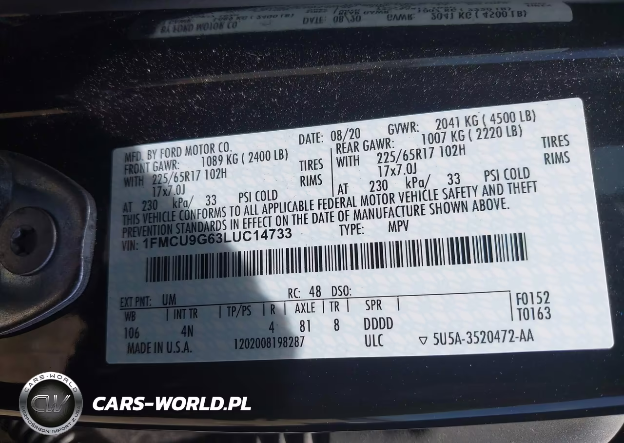 2020 Ford Escape Se VIN:1FMCU9G63LUC14733 - 9
