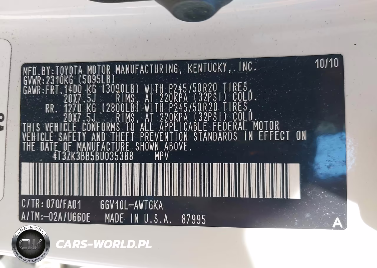 2011 Toyota Venza Base V6 VIN:4T3ZK3BB5BU035388 - 9