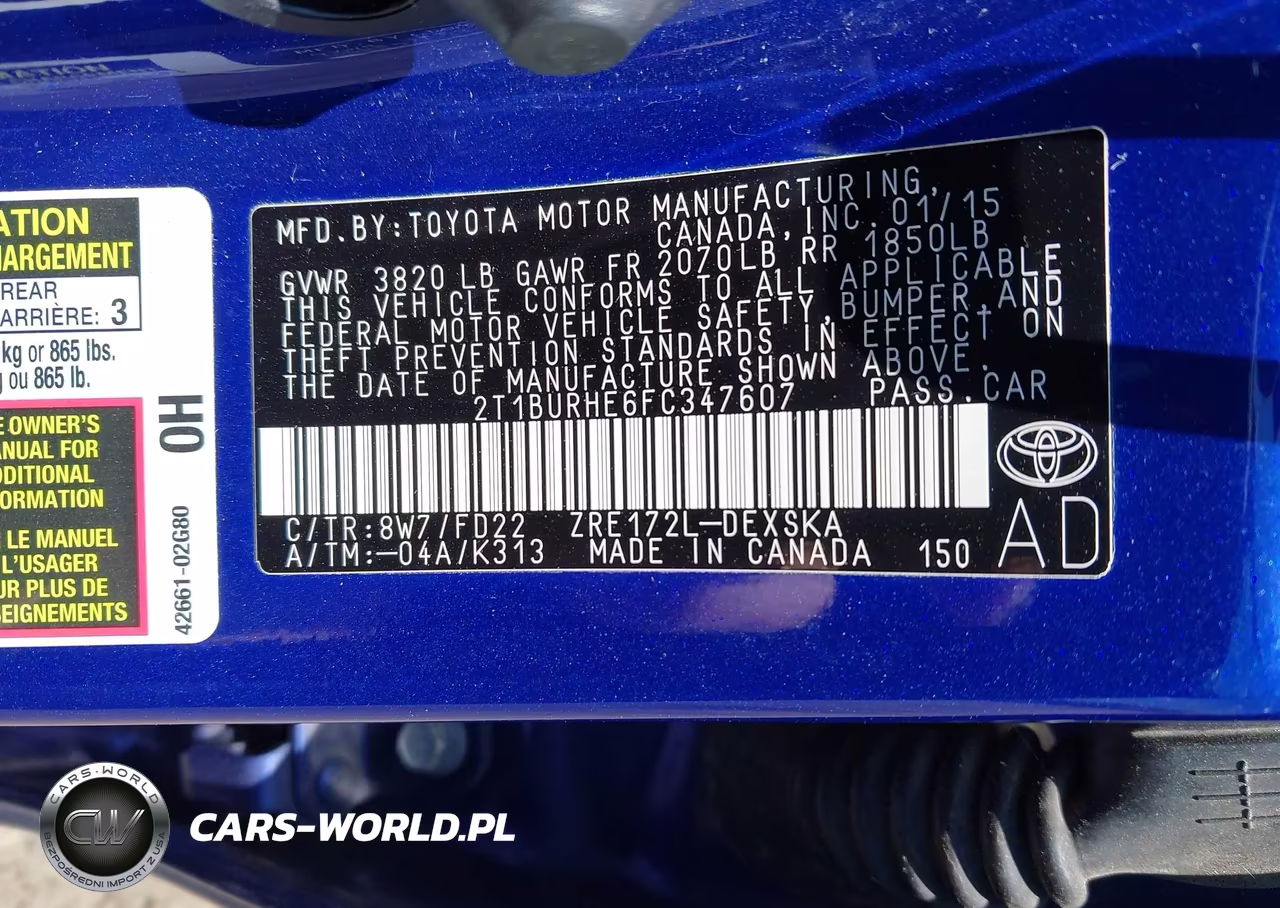 2015 Toyota Corolla S Plus VIN:2T1BURHE6FC347607 - 9