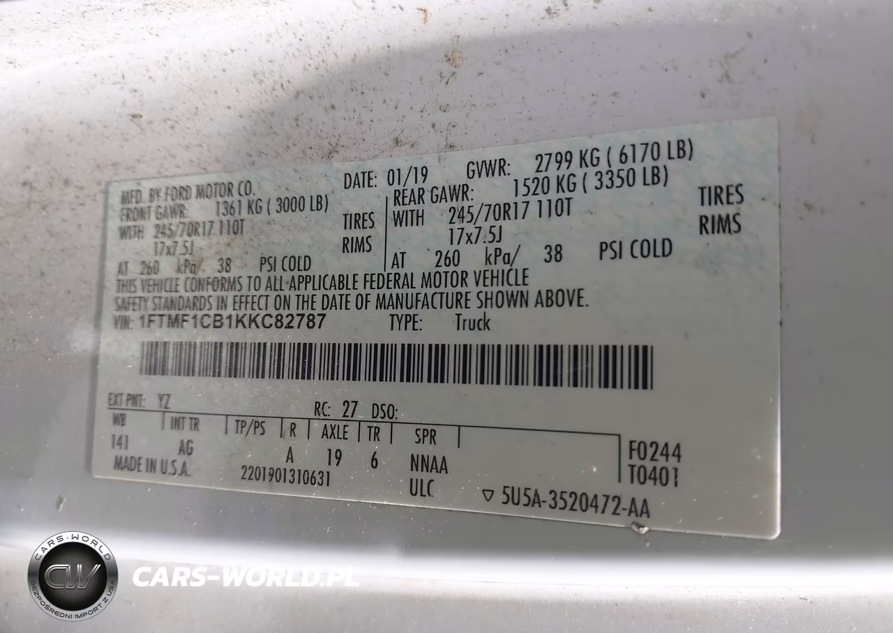 2019 Ford F-150 Xl VIN:1FTMF1CB1KKC82787 - 9