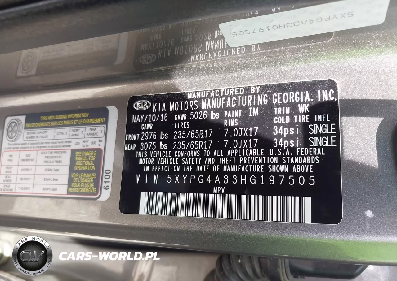 2017 Kia Sorento 2.4L L VIN:5XYPG4A33HG197505 - 9