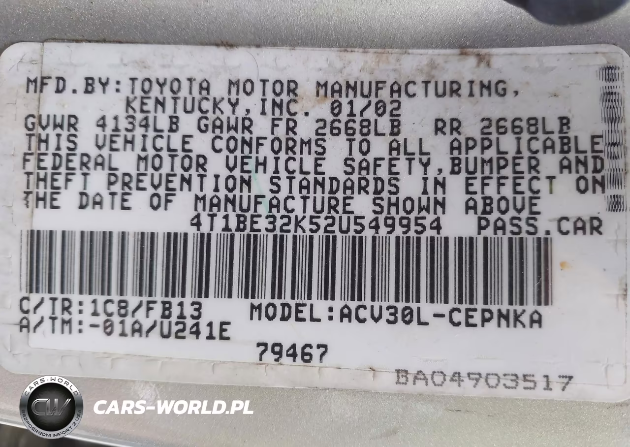 2002 Toyota Camry Le VIN:4T1BE32K52U549954 - 9