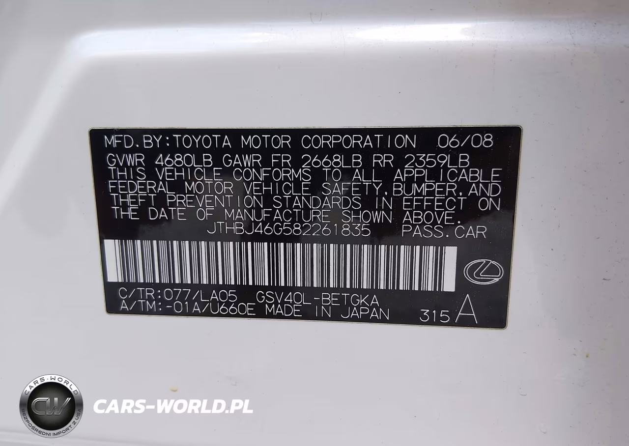 2008 Lexus Es 350 VIN:JTHBJ46G582261835 - 9