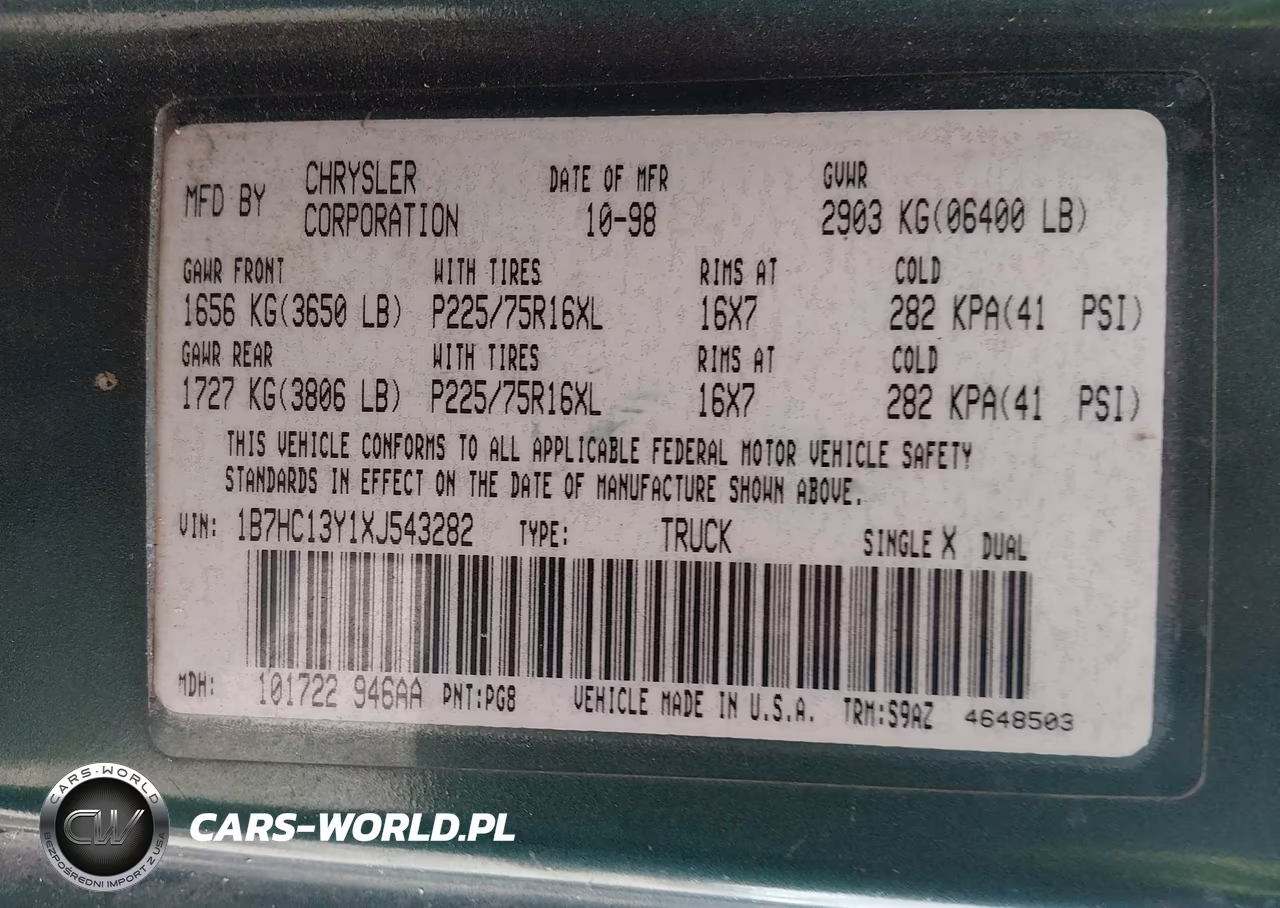 1999 Dodge Ram 1500 St VIN:1B7HC13Y1XJ543282 - 9