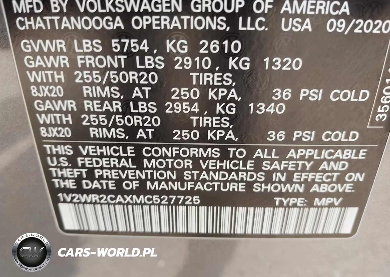 2021 Volkswagen Atlas 3.6L V6 Se W-Technology VIN:1V2WR2CAXMC527725 - 9