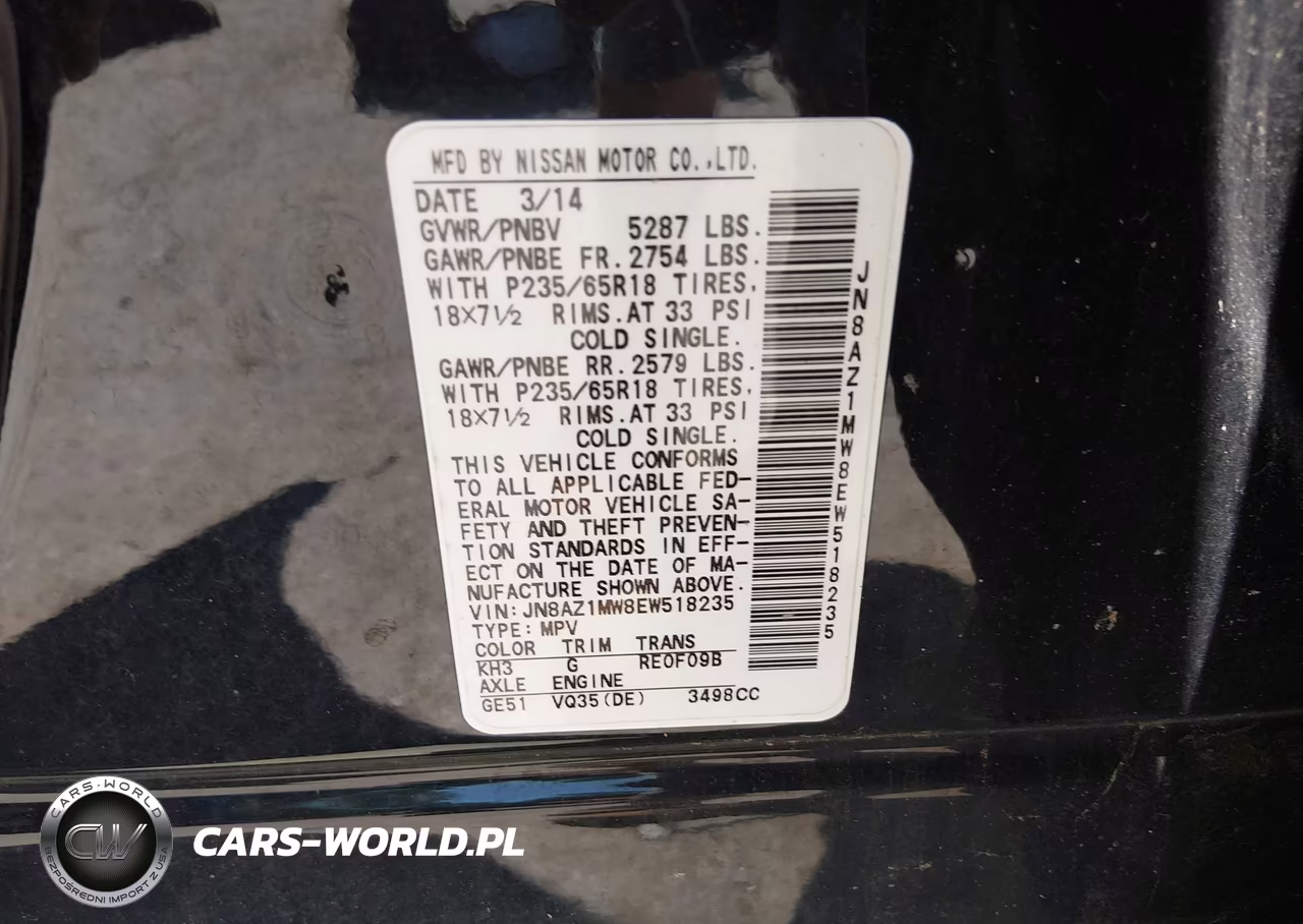 2014 Nissan Murano Sl VIN:JN8AZ1MW8EW518235 - 9