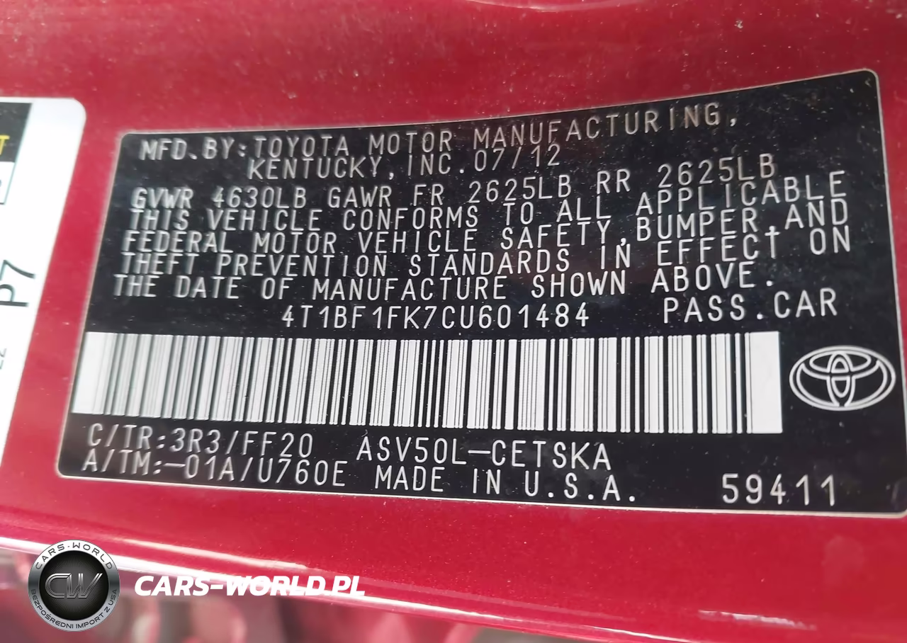 2012 Toyota Camry Se VIN:4T1BF1FK7CU601484 - 9