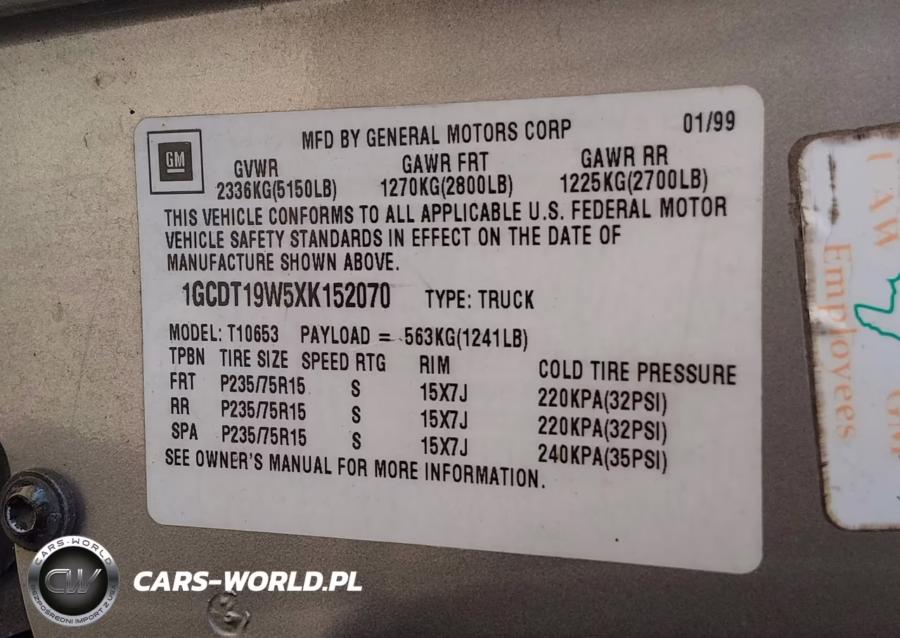 1999 Chevrolet S-10 Ls VIN:1GCDT19W5XK152070 - 9