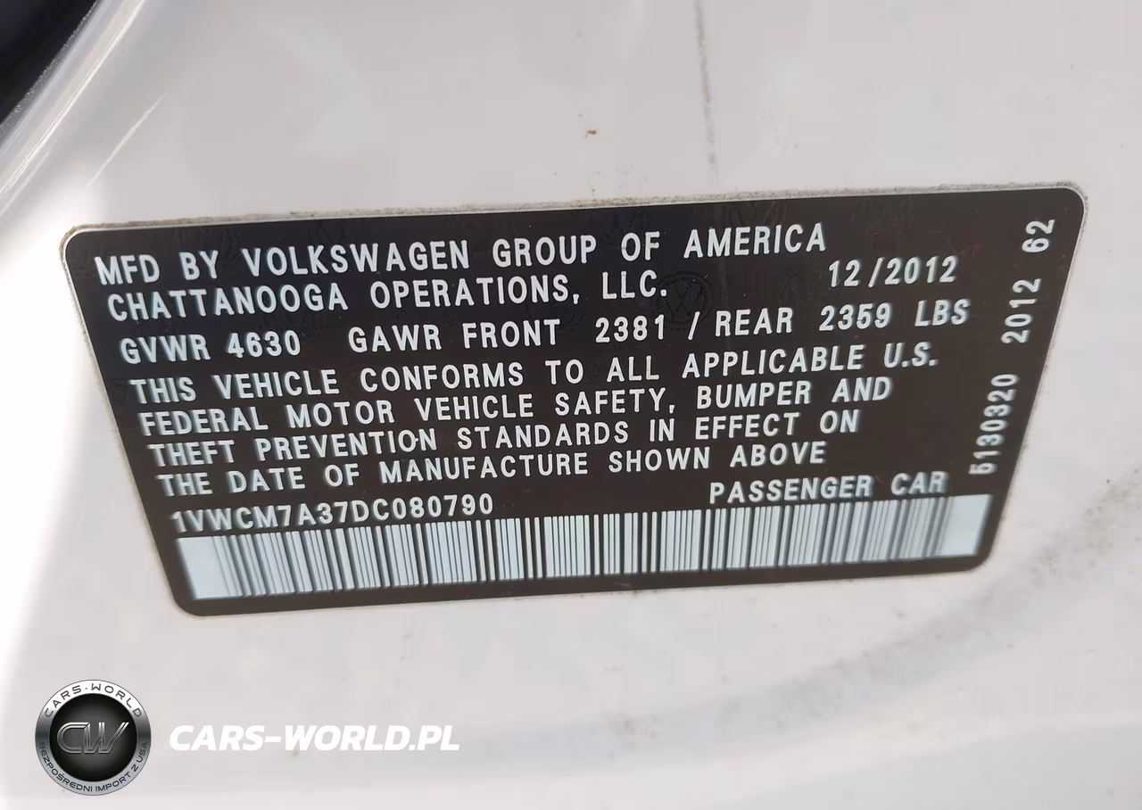 2013 Volkswagen Passat 3.6L V6 Sel Premium VIN:1VWCM7A37DC080790 - 9