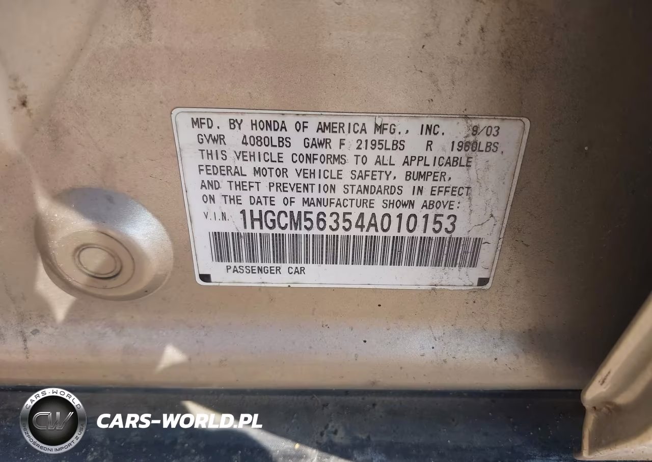 2004 Honda Accord 2.4 Lx VIN:1HGCM56354A010153 - 9