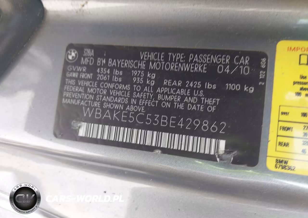 2011 BMW 328I VIN:WBAKE5C53BE429862 - 9