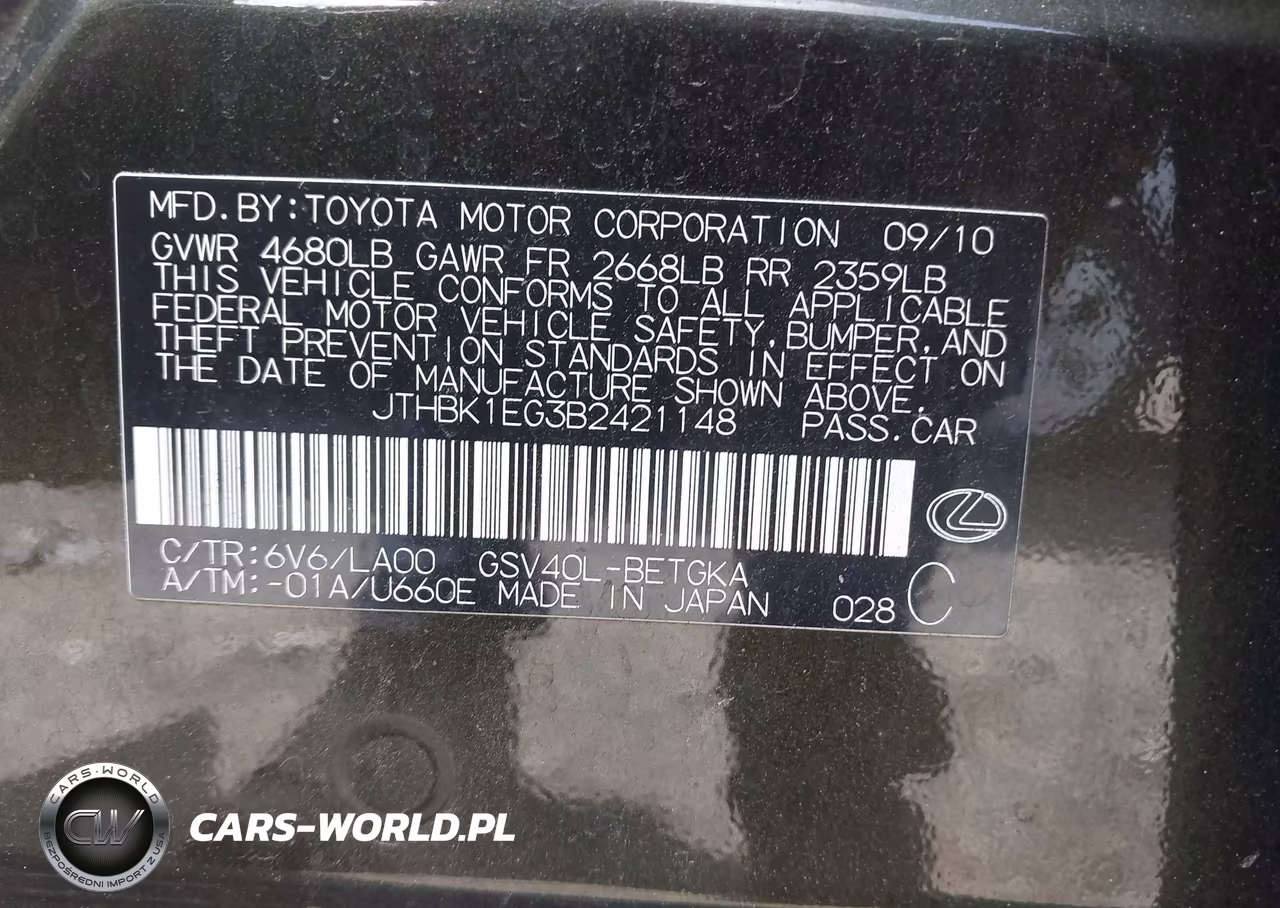 2011 Lexus Es 350 VIN:JTHBK1EG3B2421148 - 9