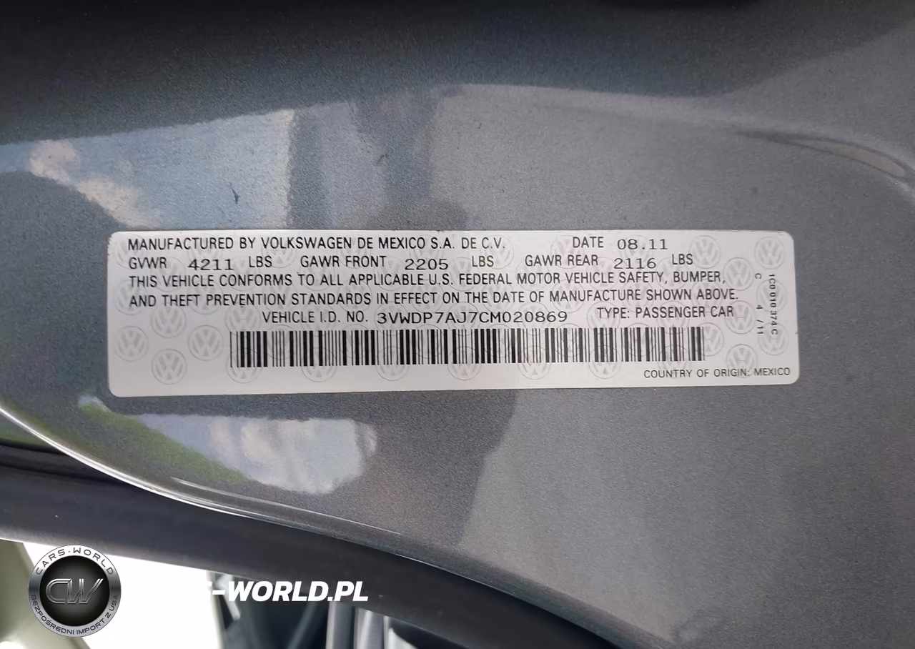 2012 Volkswagen Jetta 2.5L Se VIN:3VWDP7AJ7CM020869 - 9