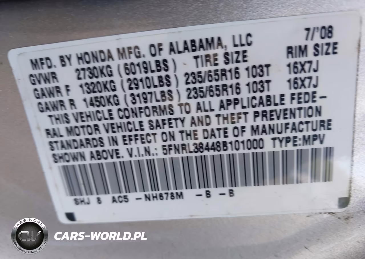 2008 Honda Odyssey Ex VIN:5FNRL38448B101000 - 9