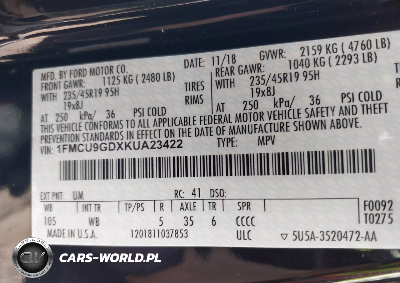 2019 Ford Escape Se VIN:1FMCU9GDXKUA23422 - 9
