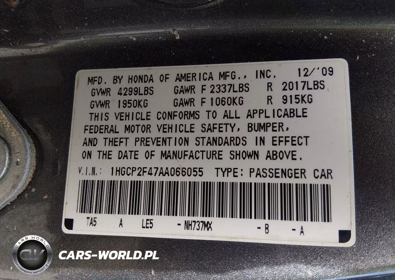 2010 Honda Accord 2.4 Lx-P VIN:1HGCP2F47AA066055 - 9