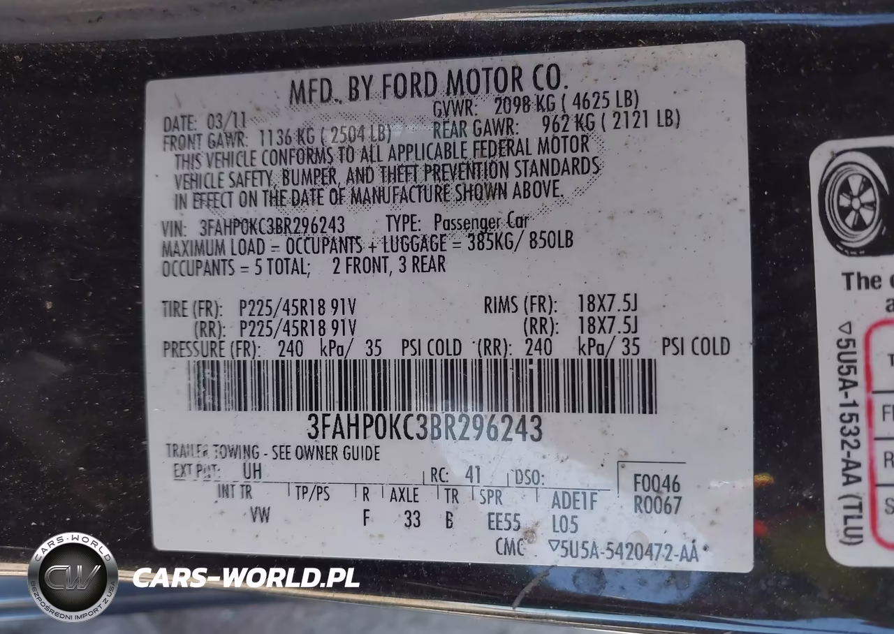 2011 Ford Fusion Sport VIN:3FAHP0KC3BR296243 - 9