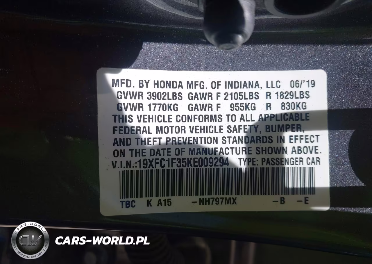 2019 Honda Civic Ex VIN:19XFC1F35KE009294 - 9