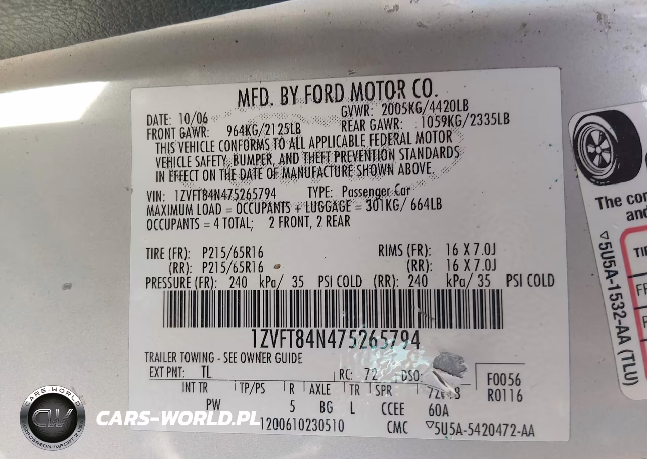 2007 Ford Mustang VIN:1ZVFT84N475265794 - 9