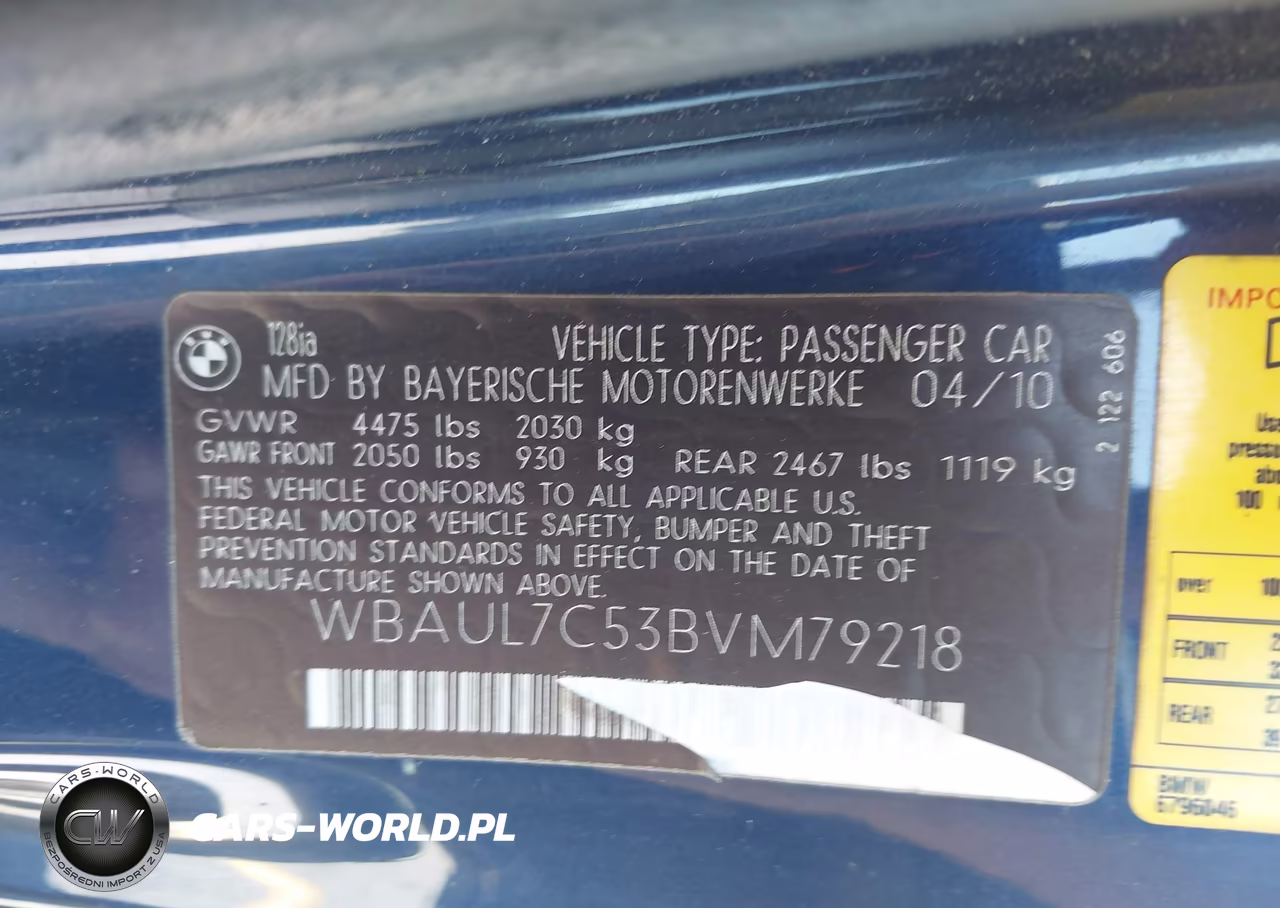 2011 BMW 128I VIN:WBAUL7C53BVM79218 - 9