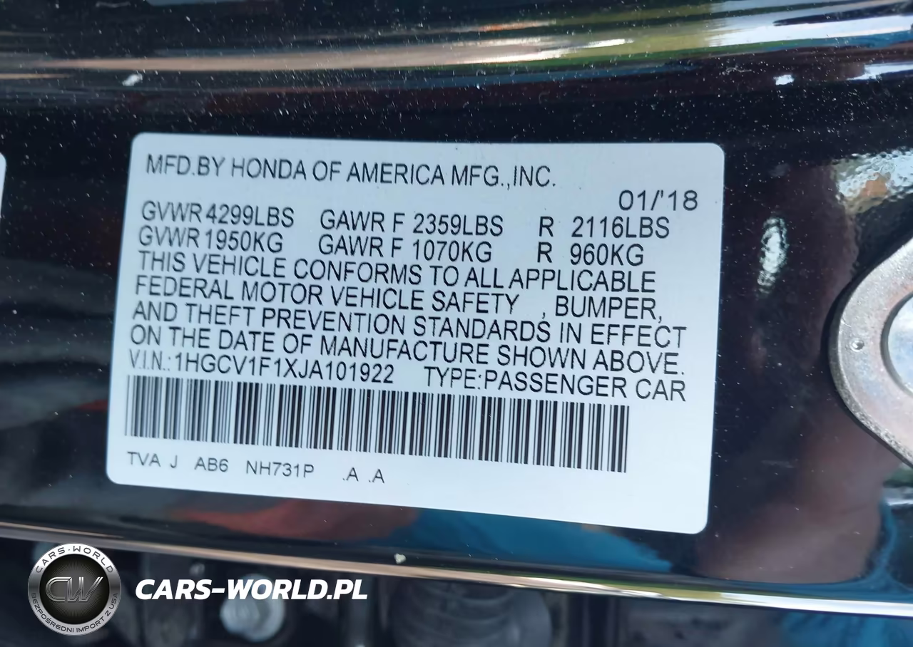 2018 Honda Accord Lx VIN:1HGCV1F1XJA101922 - 9