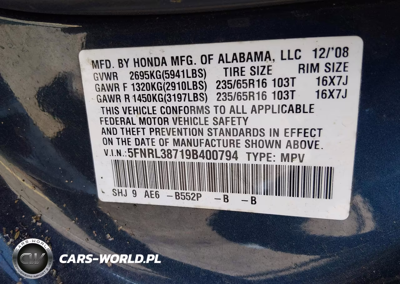 2009 Honda Odyssey Ex-L VIN:5FNRL38719B400794 - 9