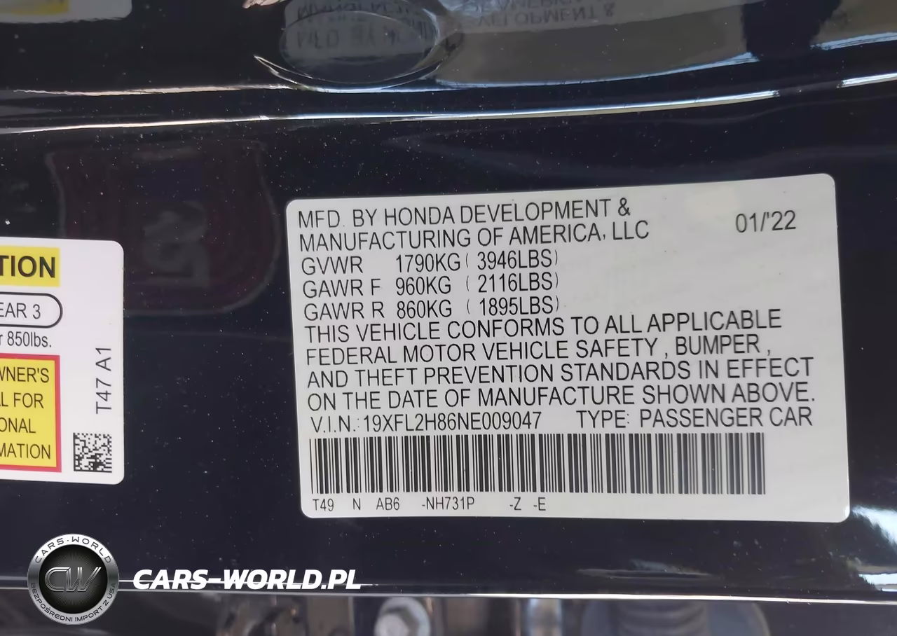 2022 Honda Civic Sport VIN:19XFL2H86NE009047 - 9