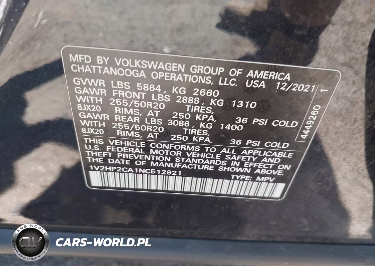 2022 Volkswagen Atlas 2.0T Se W-Technology VIN:1V2HP2CA1NC512921 - 9