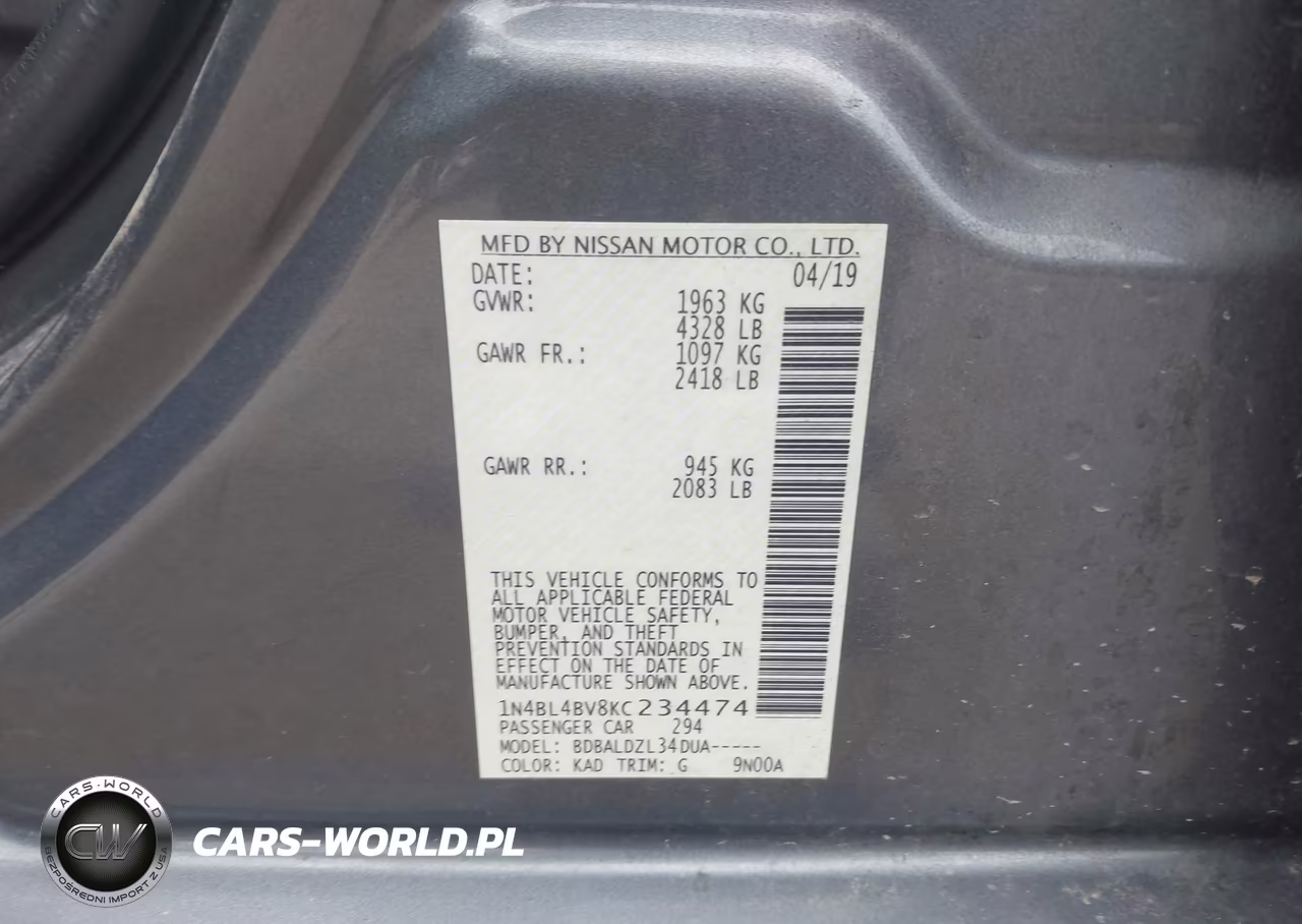 2019 Nissan Altima 2.5 S VIN:1N4BL4BV8KC234474 - 9