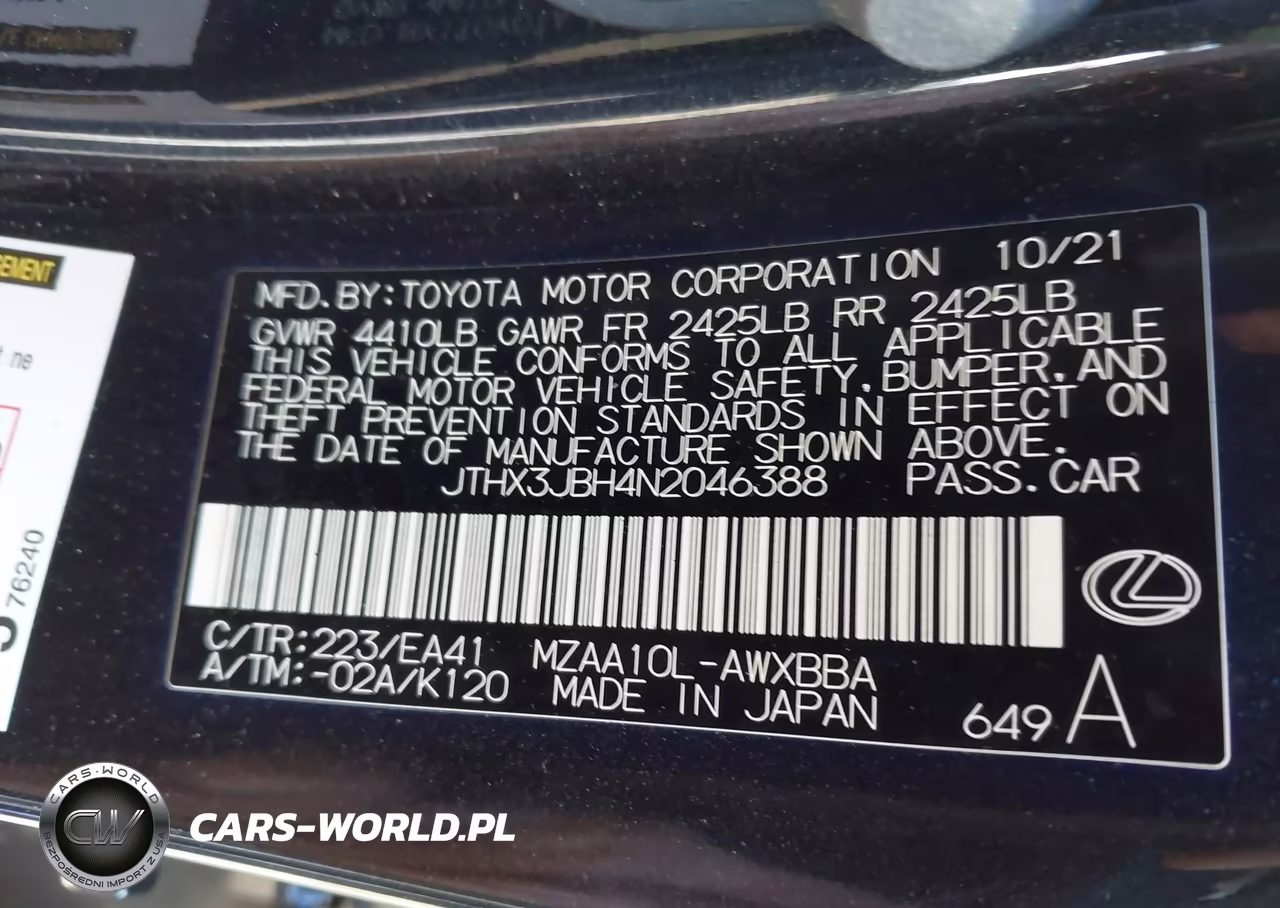2022 Lexus Ux 200 VIN:JTHX3JBH4N2046388 - 9