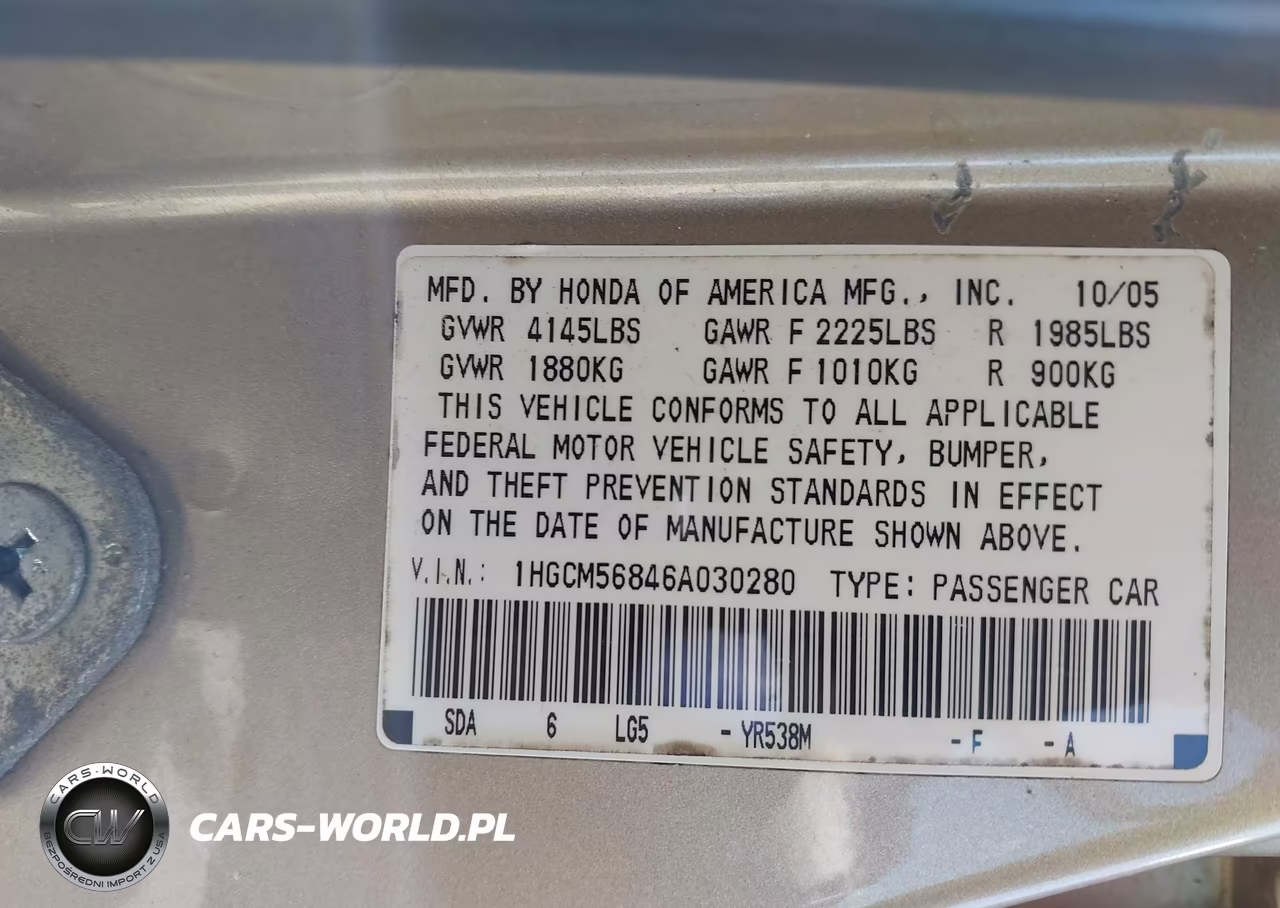 2006 Honda Accord 2.4 Ex VIN:1HGCM56846A030280 - 9