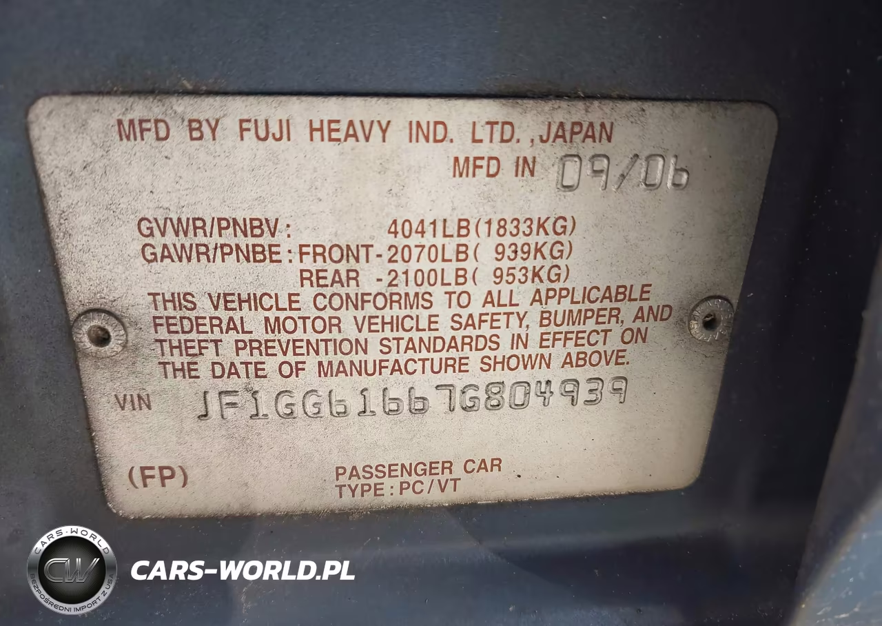 2007 Subaru Impreza 2.5I VIN:JF1GG61667G804939 - 9