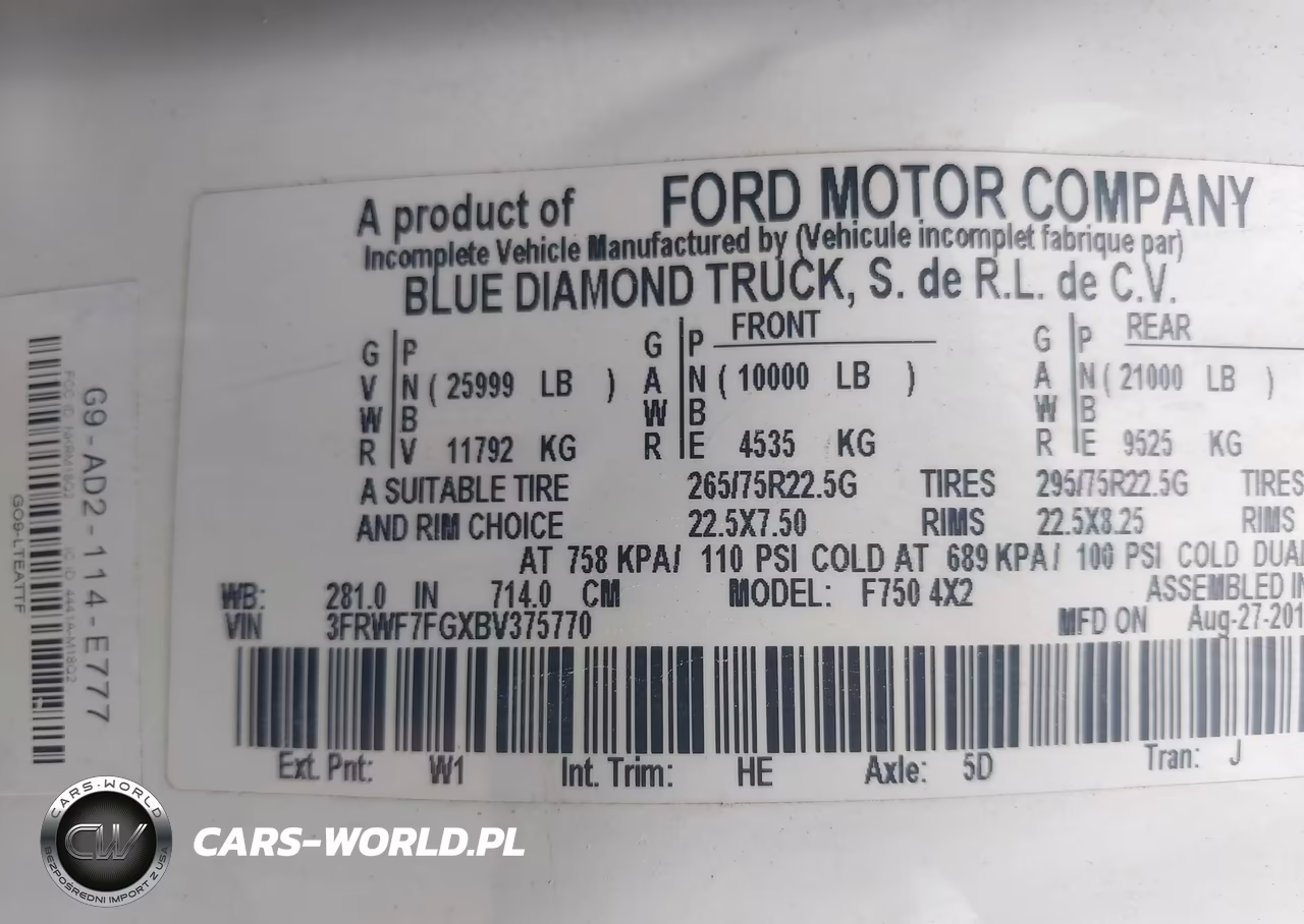2011 Ford F-750 Xl-Xlt VIN:3FRWF7FGXBV375770 - 9