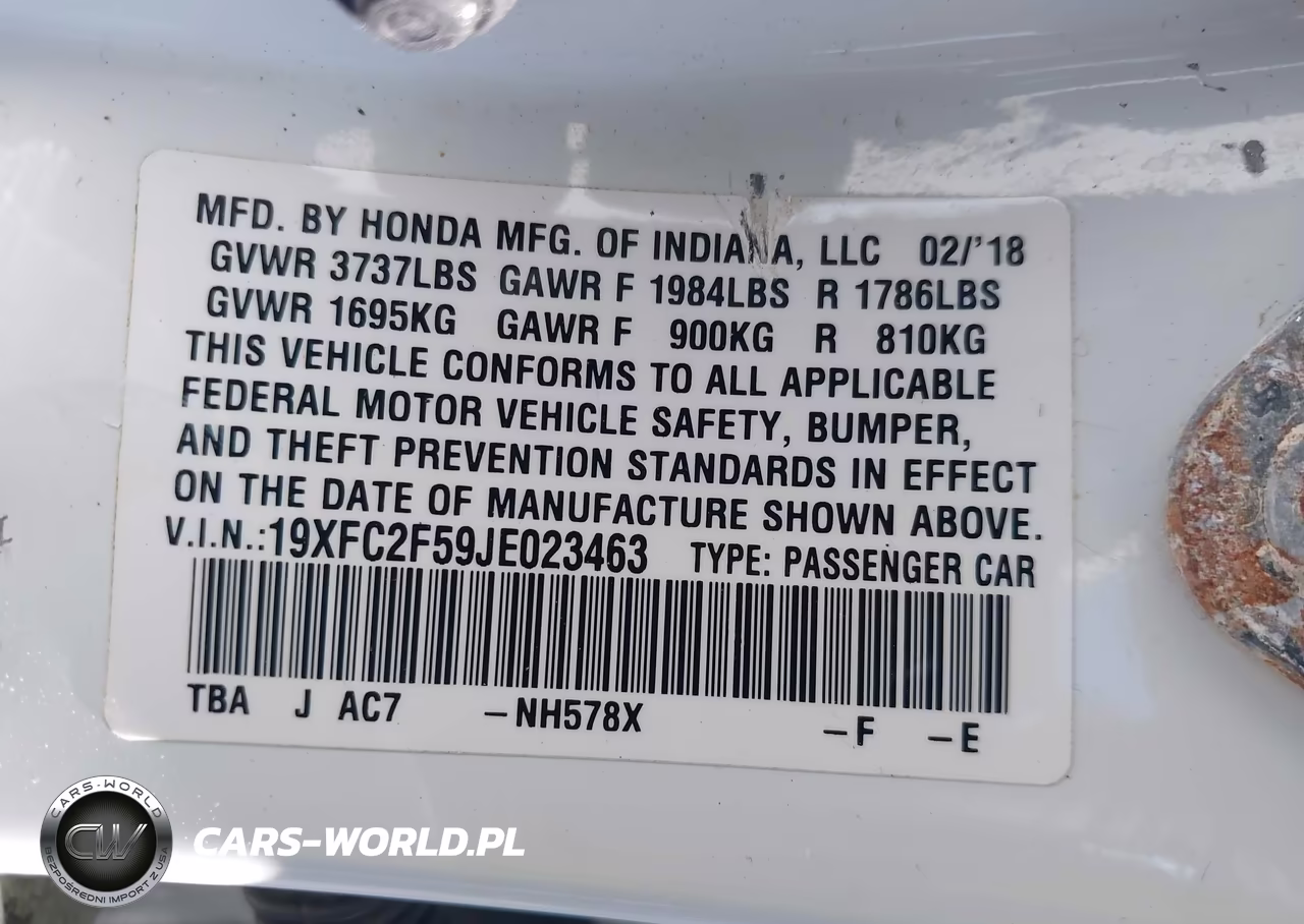 2018 Honda Civic Lx VIN:19XFC2F59JE023463 - 9