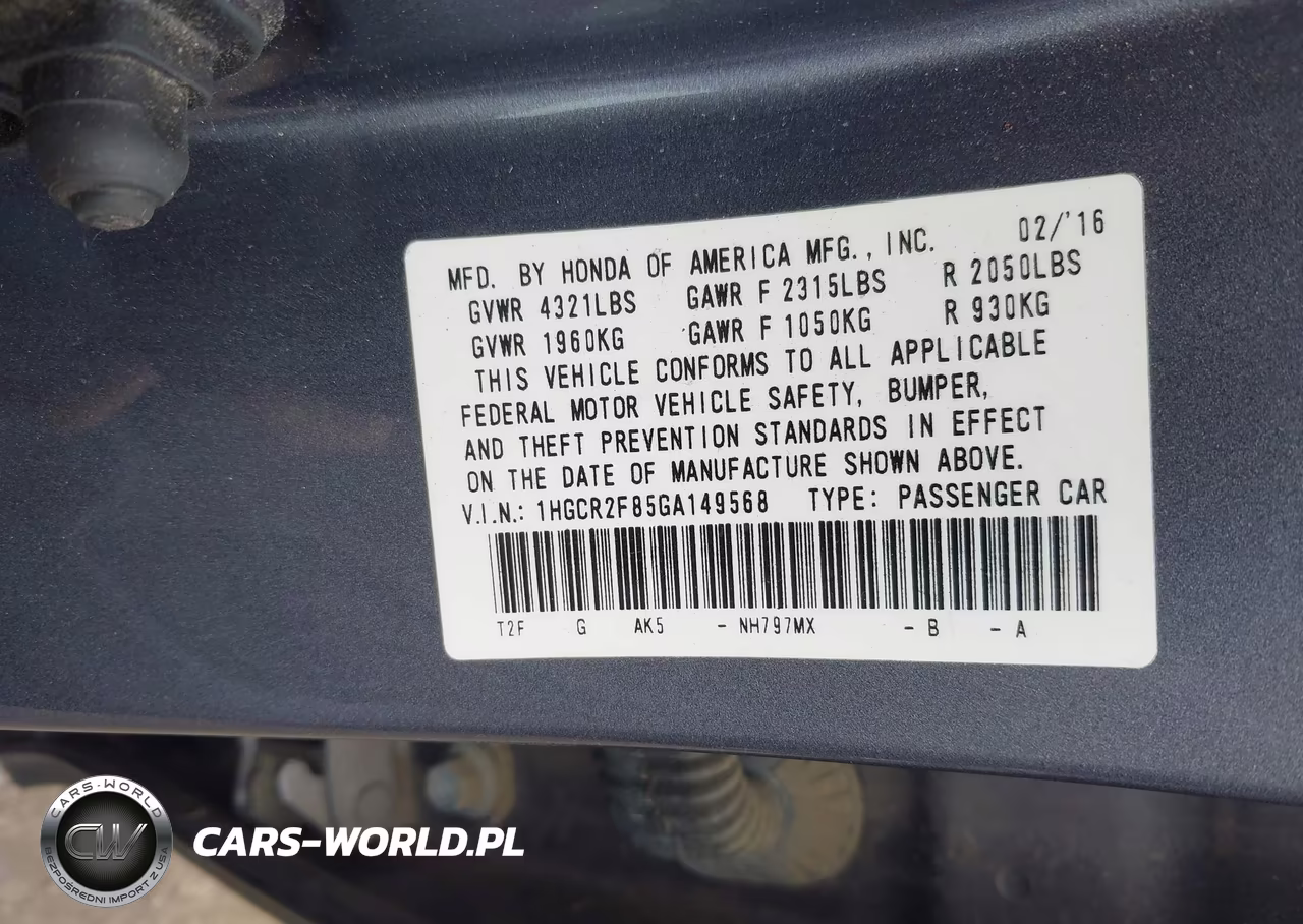 2016 Honda Accord Ex-L VIN:1HGCR2F85GA149568 - 9