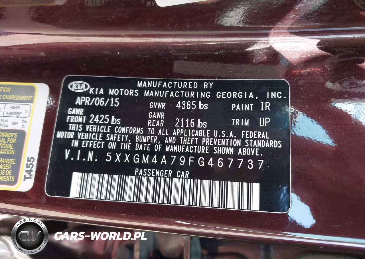 2015 Kia Optima Lx VIN:5XXGM4A79FG467737 - 9