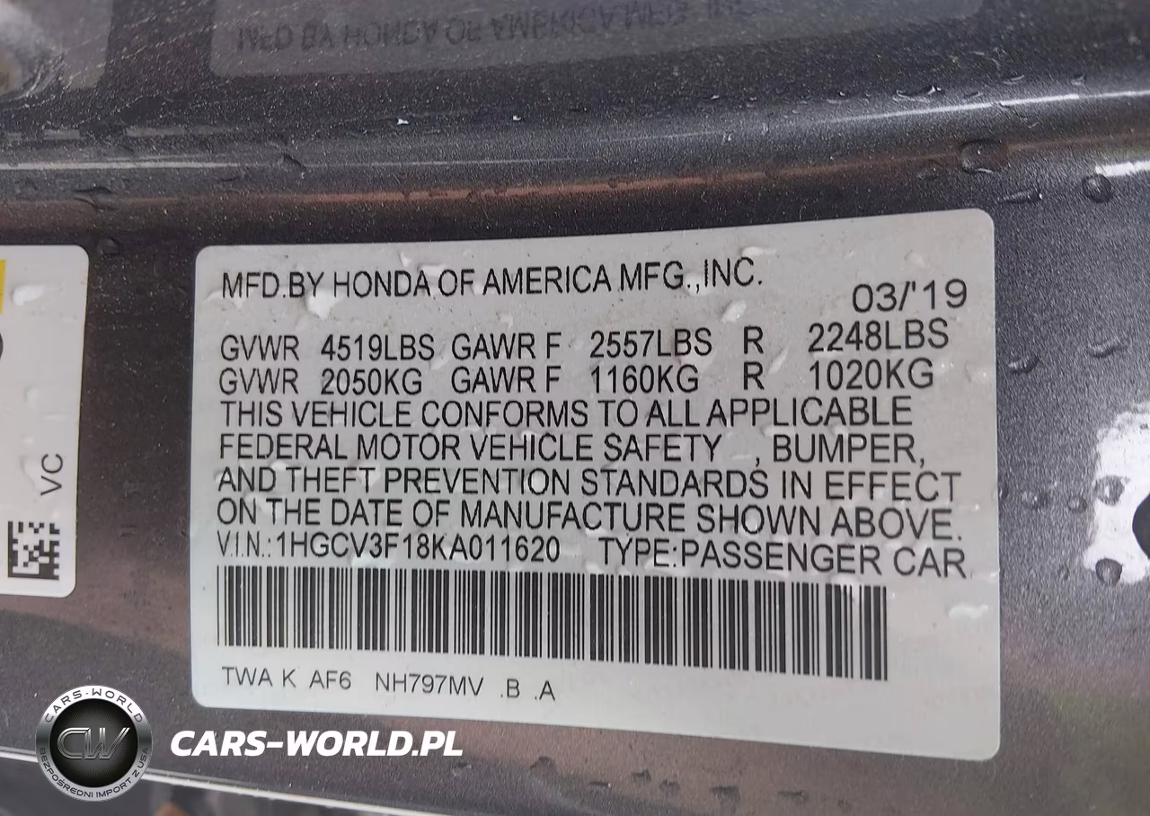 2019 Honda Accord Hybrid VIN:1HGCV3F18KA011620 - 9